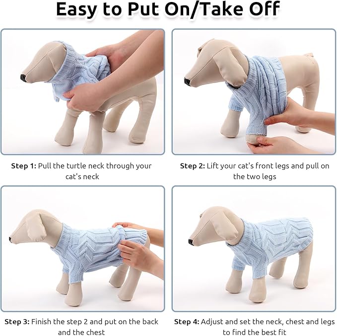ASENKU Cat Sweater Soft Warm Puppy Clothes Knitwear for Kittens & Small Dogs, Thick Knitted Sweater for Sphynx Hairless Cats Teacup Chihuahua and Extra Small Dogs (Blue, S)