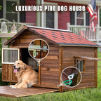 Extra Large Dog House Outdoor Made of Solid Pine Wood, Warm Doghouse, Dog House with Elevated Floor for Large Dogs, (Wood, 3XL)