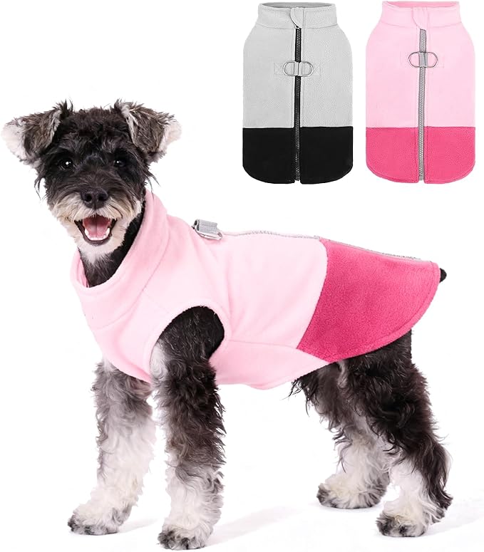KOOLTAIL Dog Fleece Vest Sweater, Zip Up Step-in Pullover Warm Puppy Jacket with Dual Leash D-Ring for Small Medium Dogs, Cozy Soft Pet Winter Cold Weather Coats Fall Clothes Hoodie Boy Girl, Pink M