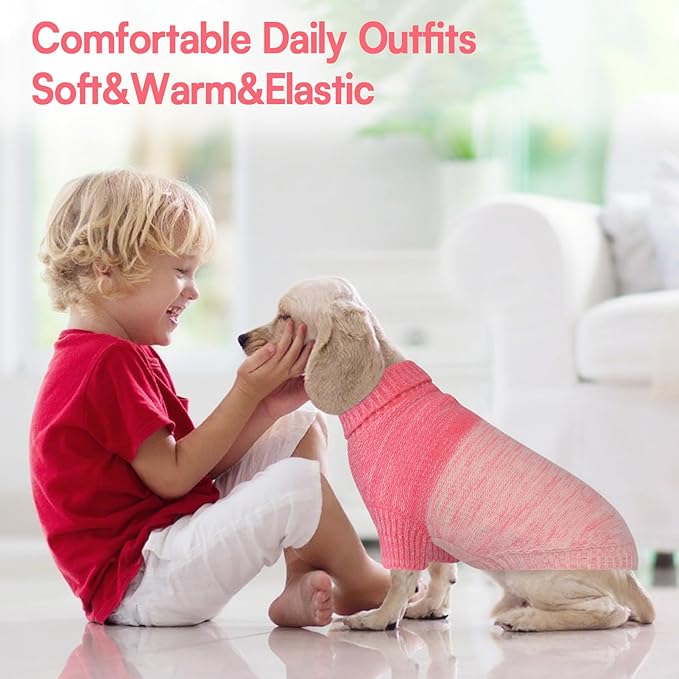 Queenmore Pullover XL Dog Sweater,Classic Turtleneck Warm Dogs Sweater with Leash Hole for Dog Girls Boys,Winter Knitwear Clothes for Dachshund,Corgi,French Bulldog(Pink,XL)