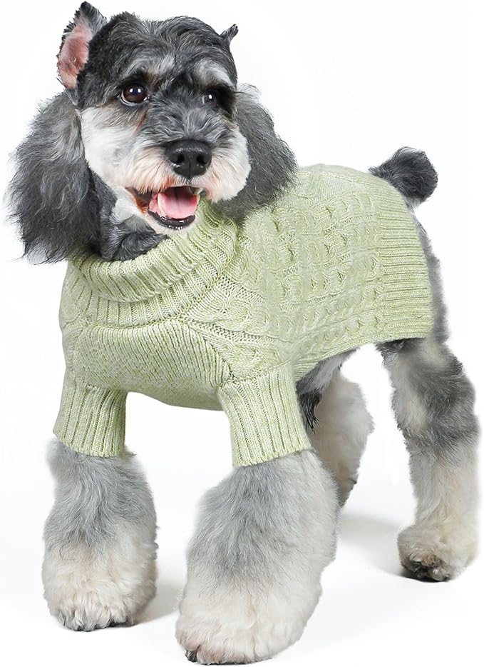 KYEESE Dog Sweater Warm Pet Coats with Long Sleeve, Turtleneck Dog Sweater for Small Medium Dogs with Classic Cable Knit, Stretchy Dogs Clothes for Cold Weather, Green, X-Large