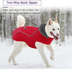 SUNFURA Dog Coat, Warm Dog Coat XXL Puffer Jacket with Harness Hole, Reflective Pet Snow Jacket Turtleneck Fleece Vest for Weimaraner, Labrador, Golden Retriever, Red 2XL