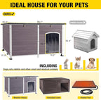 Heated Dog House with Electric Heating Pad Extra Large 59.1" Outdoor & Indoor Dog Kennl with Insulated Liner Keep Warm in Winter, Waterproof Pet Shelter, Strong Metal Frame，35.4"D x 59.1"W x 35.4"H