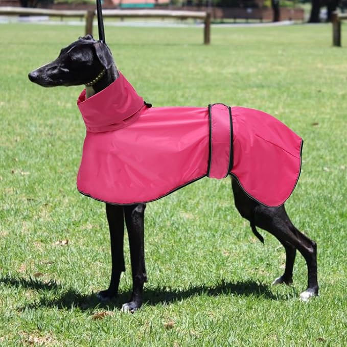 Dog Raincoat with Reflective Bar, Rain/Water Resistant, Adjustable Vest - Dog Raincoats for Greyhounds, Lurchers and Whippets - Pink - M