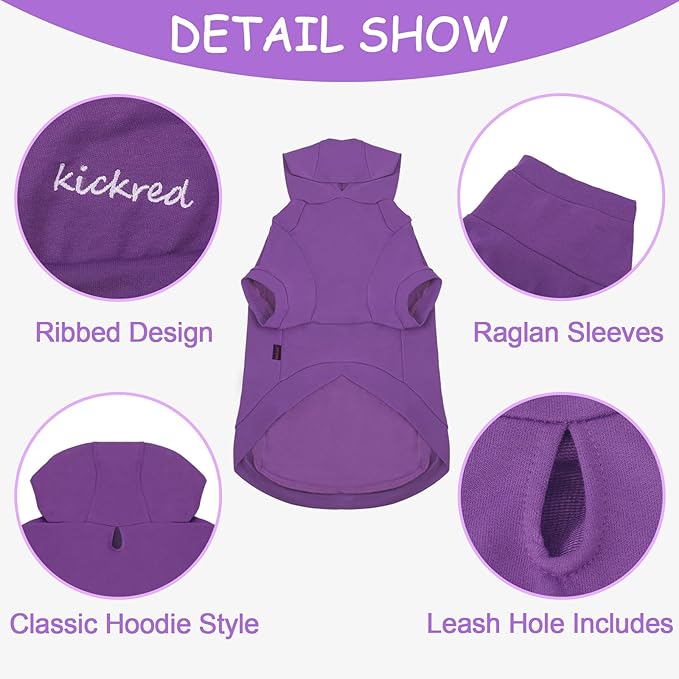 Basic Dog Hoodie Sweatshirts, Pet Clothes Hoodies Sweater with Hat and Leash Hole, Soft Cotton Outfit Coat for Large Medium Small Dogs, Purple (X-Large)