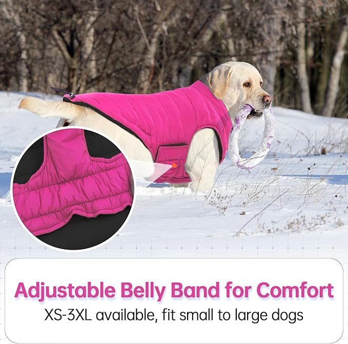 Lelepet Reversible Dog Coat Waterproof Dog Jacket Windproof Puffer Vest for Winter Warm Lightweight Coats for Medium Dogs Adjustbale Hook & Loop Pet Apparel with Leash Hole, French Bulldog, Rose Red L