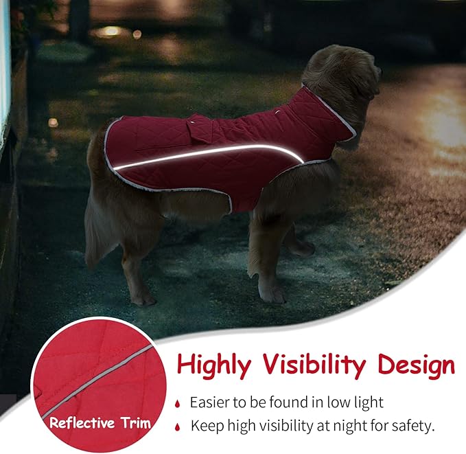 Malier Dog Winter Coat, Windproof Dog Cold Weather Coats with Real Pocket, Winter Extra Warm Pet Coat Fleece Jacket Reflective Clothes for Small Medium Large Dogs and Puppy (Red, XX-Large)