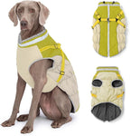Dog Winter Coat with Harness, Dog Jacket, Pet Clothes with Zipper on Back, Waterproof Windproof Warm Vest, Reflective Cold Weather Coats, for Small Medium Large Dogs, Thick, Green, 3XL
