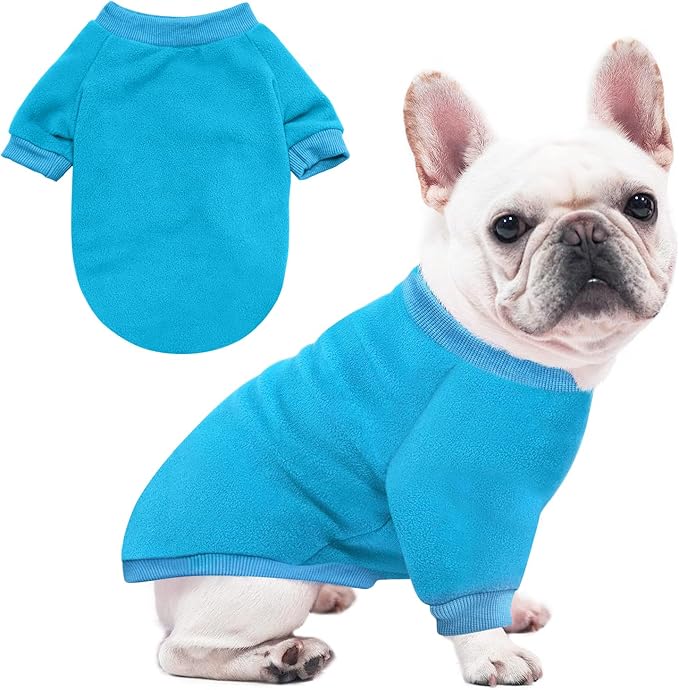 Idepet Dog Fleece Sweater, Small Dogs Shirt Pullover Sweatshirt Pet Dog Clothes Soft Puppy Sweater Warm Winter Shirt Classic Cat Apparel for Small Dogs and Cats (XX-Small, Blue)