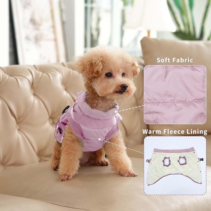 Dog Jacket with Harness,Fleece Lined Warm Puppy Coat for Winter,Soft Windproof Medium Dog Vest,Light Pink L
