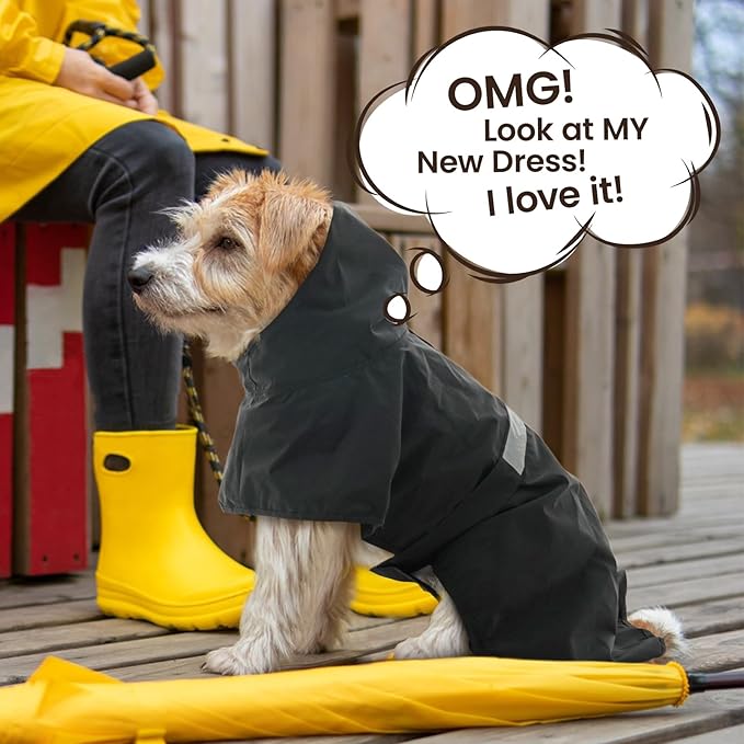 Nanaki Dog Rain Coats with Hood, Reflective Pet Raincoat with Leash Hole, Hooded Rain Ponchos for Rainny Snow Days,Windproof Waterproof Dog Coat Jacket Vest for Outdoor Hiking Walking Hunting Black L