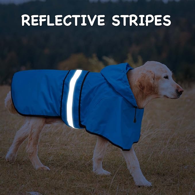 Dog Raincoat - Reflective Waterproof Dog Rain Jacket with Hoodie Lightweight Rain Coat for Small Medium Large Dogs (Small, Blue)