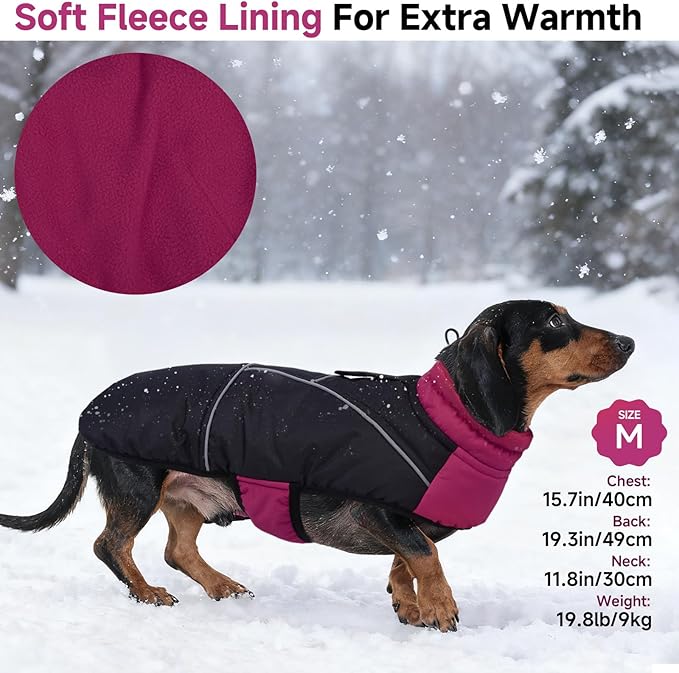 DORA BRIDAL Dachshund Coat, Fleece Lined Dog Winter Coat, Warm Dog Coats with Reflective Strips, Adjustable Waterproof Pet Jacket Clothes, XS