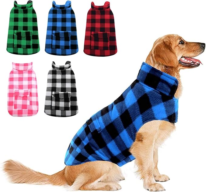 ASENKU Dog Winter Coat, Fleece Doggie Jacket Plaid Reversible Vest Waterproof Windproof Cold Weather Clothes for Small Medium Large Dogs (Blue,3XL)