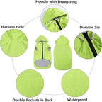 Dog Raincoat rain Jacket Dogs Waterproof fit for Small Medium Breeds Zipper Closure Pocket Storage in Cold Day - Light Green - XXL