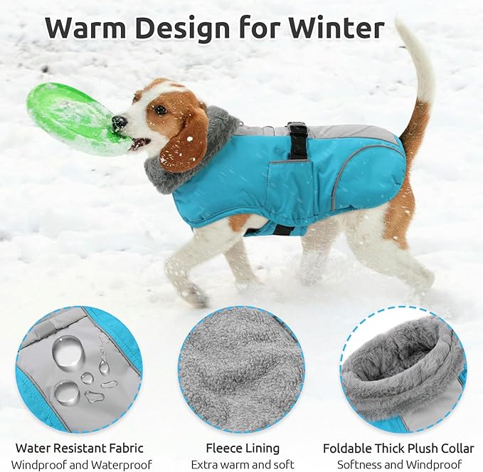 Queenmore Winter Dog Jackets, Dog Coats for Small Puppy, Warm Reflective Winter Dogs Coat, Waterproof Fall Pet Coats, Blue, S