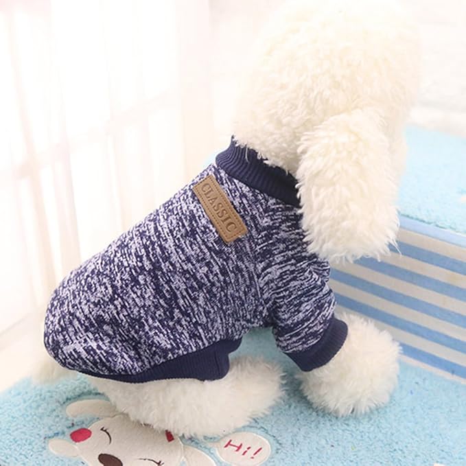 Idepet Pet Dog Classic Knitwear Sweater, Fleece Coat for Small,Medium Dog,Warm Pet Dog Cat Clothes,Soft Puppy Customes 2 Color (XS, Navy)