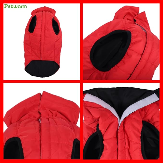 PetWarm Reversible Dog Winter Coat, Windproof Dog Puffer Vest, Soft Vest for Dogs with Hook-and-Loop Strap for Easy Dressing, Waterproof Coat for Dogs with Adjustable Fit, Red, L