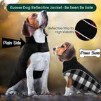 Kuoser Dog Winter Coat, Reversible Waterproof Dog Jacket with Leash Hole, Warm Dogs Fleece Vest Adjustable Doggy Cold Weather Clothes Plaid Christmas Outfit Pet Apparel for Extra Large Dogs, Black 3XL