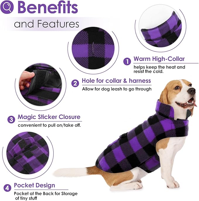 AOFITEE Dog Coat Plaid Dog Winter Coat for Small Dogs, Warm Dogs Jacket Christmas Sweater, Waterproof Pet Puffer Jacket, Reversible Pet Cold Weather Coats for Small Medium Large Pets, Purple L