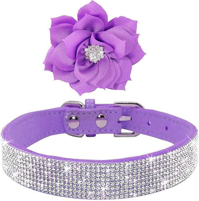 Serijoars Small Dog Collar with Rhinestone Crystal Diamond Colorful Bling Girl Puppy Cat Collars (XXS, Purple6)