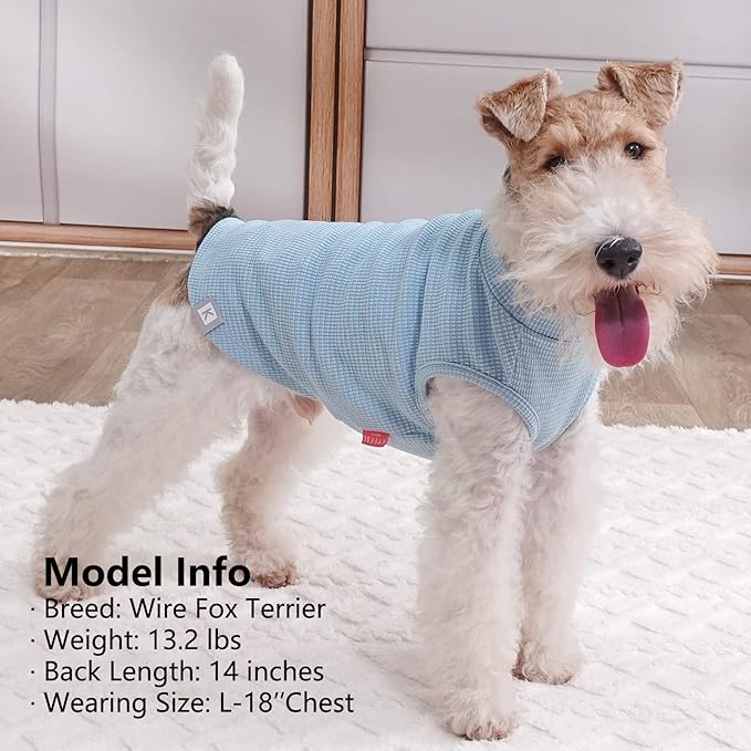 KYEESE 2Pack Dog Shirts Waffle for Small Dogs Stretchy T-Shirts Lightweight Tank Top Sleeveless Vest Breathable Cat Tee, Small, Blue+Grey
