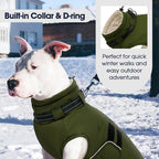 IECOii Dog Coats for Large Dogs Winter Waterproof Jacket with Collar Built in, XXL Dog Coat for Cold Weather Warm Snow Jacket with Thermal Fleece Lining, Reflective Pet Snowsuit Large,Army Green - 2XL