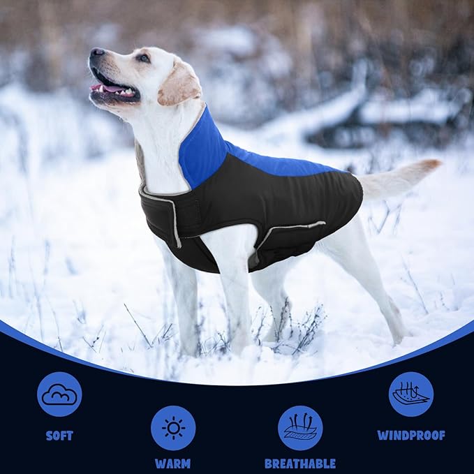 Warm Dog Coat,Waterproof Jacket in Winter Adjustable and Reversible Doggy Fleece Outfit,Thick Clothes with Foldable Collar for Puppy in Cold Days,2XL RoyalBlue