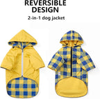 Dog Raincoat Dogs Waterproof Reversible rain Jacket Dog Small Medium Breeds Reflective Zipper Storage Pocket Harness Hole - Yellow - M