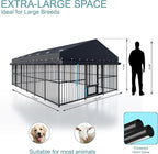 10x15x6 FT Dog Kennel, Outdoor Dog House with Roof All Weather Resistant Large Dog Enclosure Cage with Triple Locks, Heavy Duty Metal Dog Pens Outside (118" W x 179" D x 78" H)
