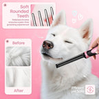 Flexzion Dog Comb - Pet Cat Grooming Trimmer Brush Stainless Steel Blade for Small Animal Puppy Matted Tangles Hair Cutting Removing Tool with Rounded Teeth Needle Soft Grip Handle (Pink)