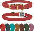 BronzeDog Rolled Leather Dog Collar with QR ID Tag, Adjustable Soft Round Collars for Small Medium Large Dogs Puppy (14" - 16" Neck Size, Coral Pink)
