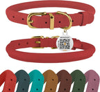 BronzeDog Rolled Leather Dog Collar with QR ID Tag, Adjustable Soft Round Collars for Small Medium Large Dogs Puppy (14" - 16" Neck Size, Coral Pink)