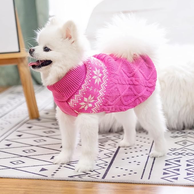 Warm Winter Pink Dog Sweater - Female Cold Weather Pet Clothes for Small Medium Large Dogs Girl Indoor Outdoor, Soft Classic Knit Puppy Apparel Coat