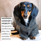 DJANGO Dog Hoodie – Warm, Lightweight, Soft & Stretchy Dog Sweater with Hood, Harness Hole & Elastic Waistband – Cozy Sweatshirt for Small Dogs up to 25 lbs, Dachshunds & Puppies – Black, Medium