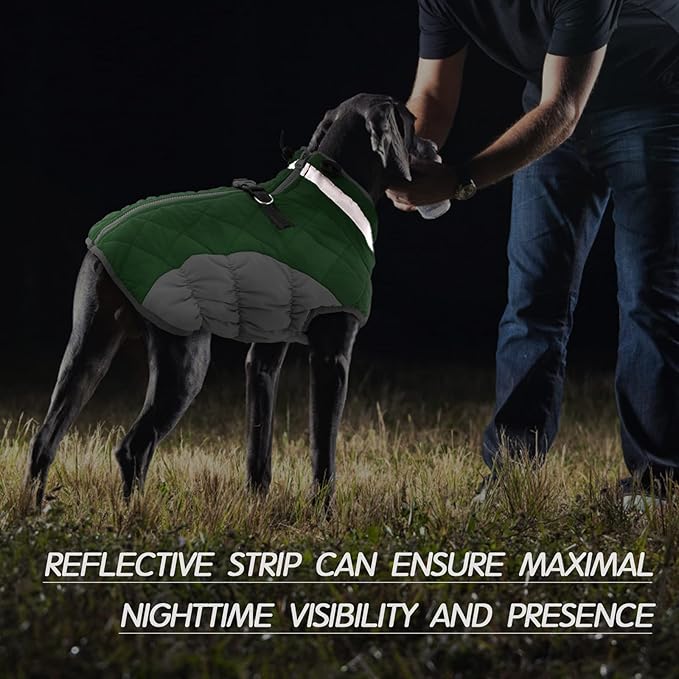 FUAMEY Dog Coat for Large Dogs,Waterproof Dog Winter Jacket with Harness Built in Puppy Cold Weather Coats Reflective Pet Vest with Zipper Warm Fleece Dogs Snowsuit Windproof Green XXXL