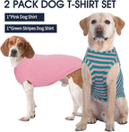 IECOii 2 Pack Dog T-Shirts,Stretchy & Comfortable Pet Summer Tank Top Clothes,Fade-Resistant, Easy to Put On – Machine Washable Tshirts for Medium Breeds Dogs,Pink+Stripes,XLarge