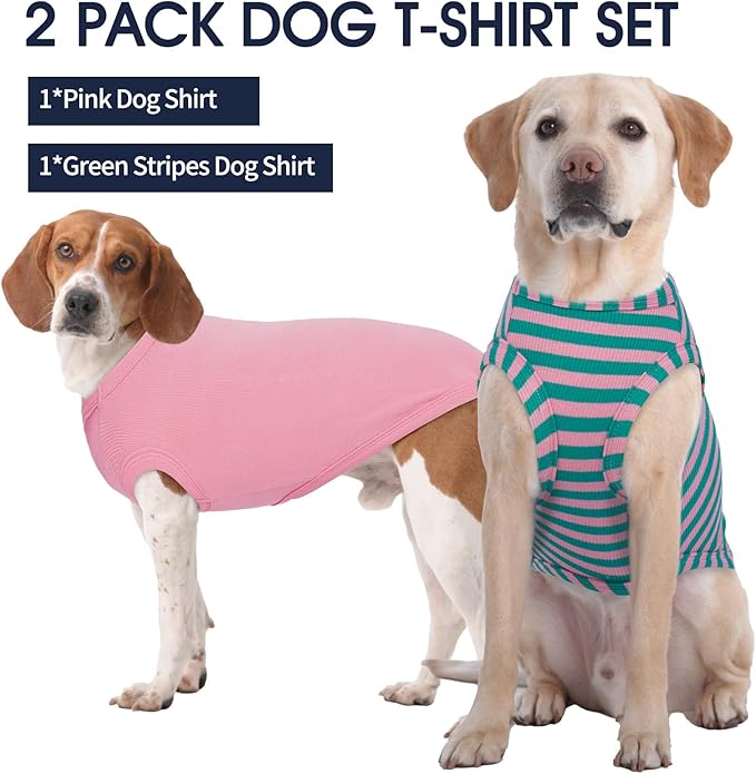 IECOii 2 Pack Dog T-Shirt for Large Dogs,Breathable Tshirts for Hot Weather,Stretchy & Comfortable Pet Summer Clothes Outdoor & Indoor Wearing,Pet Tank Top Set Great Dane Tee Shirts,Pink+Stripes,5XL