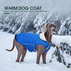 Kuoser Dog Coat Large, Cold Weather Reflective Waterproof Dogs Jacket with Warm Fleece Lining, Turtleneck Dog Winter Coat with Zipper, Doggy Snow Jacket Pet Coats for Small Medium Large Dogs, Blue L