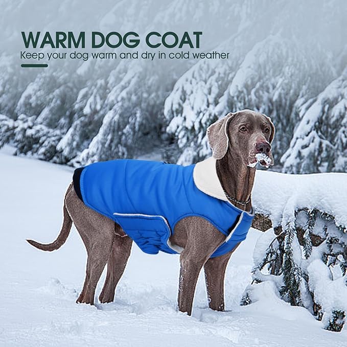 Kuoser Dog Coat Small, Cold Weather Reflective Waterproof Dogs Jacket with Warm Fleece Lining, Turtleneck Dog Winter Coat with Zipper, Doggy Snow Jacket Pet Coats for Small Medium Large Dogs, Blue XS