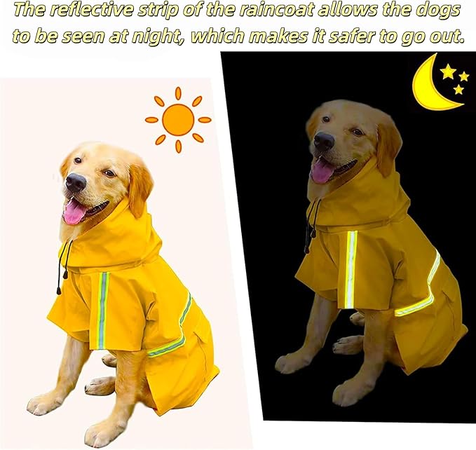 Reflective Strip Dog Raincoat, Ultra - Light Breathable Waterproof Rain Jacket with Hood, Adjustable Sizes for Small/Medium/Large Dogs, (M)