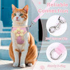 Cat Harness and Leash Set for Walking Escape Proof, Adjustable Kitten Harness Breathable Mesh with Reflective Strips Harness with Flower for Kitty Puppy Bunny Pink L