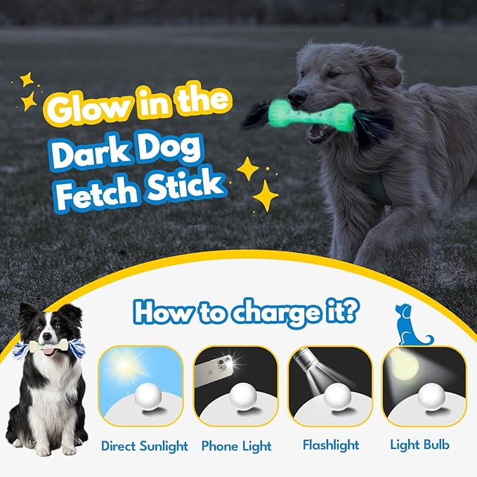 2PCS Premium Durable Rope Toys for Aggressive Chewers, Dog Tug of War Toys for Medium/Large Dogs, Glow in The Dark Outdoor Dog Fetch Toy, Interactive Dog Toy, Keep Your Powerful Chewers Busy