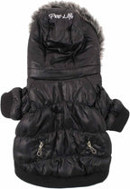 PET LIFE Classic Metallic Fashion Pet Dog Coat Jacket Parka w/ 3M Insulation and Removable Hood, X-Small, Metallic Black