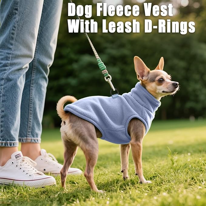 Idepet Dog Fleece Vest Sweater Zip Up Warm Pullover Dogs Jacket with D-Ring Leash Winter Cold Weater Coat Pet Sweatershirt Clothes Hoodie for Small Medium Dogs Boy Girl(Sky Blue,XXL)