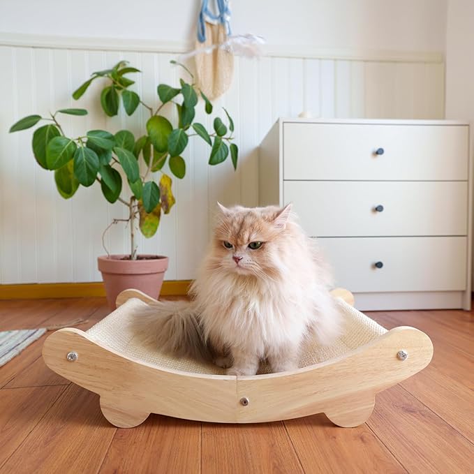 Sisal Cat Scratcher Bed – Solid Wood Cat Chair with Scratching Pad for Large Cats, Eco-Friendly Indoor Pet Furniture for Scratching and Lounging
