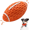 Squeaky Dog Football Toy, Rubber Dog Ball Toy for Aggressive Chewers, Tough Fetch Ball, Durable and Interactive for Medium Large Dogs, Orange, Large
