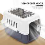 MoNiBloom 22-Inch Dog Crate Plastic 2-Door Top Loading Cat Carrier, Hard-Sided Dog Travel Carrier for Small Dogs and Cats, Ventilation and Security Lock Design for Pets up to 22 lbs (Grey)