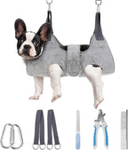 PAWCHIE Dog Grooming Hammock Harness for Dogs & Cats with Pet Nail Clipper Trimmer,Cat Hanger Sling for Trimming Clipping Nails,Warm Plush Dog Hammock Restraint Bag for Small Medium Large Dogs,Grey S
