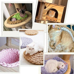 Cat Knitted Bed Mat, Extra-Soft Washable Warm Round Pads Cushions for Indoor Kittens, Cat Trees Towers, Perfect for Kneading and Sleeping (Oatmeal,Medium)